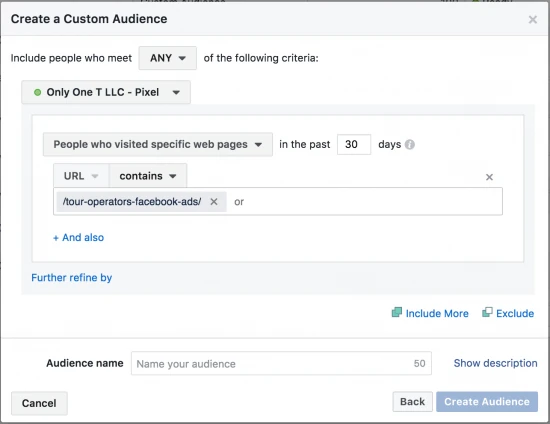 tour operators can create audiences of users who visit a specific page on their website