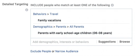 Tour operators can target families on vacation using facebook ads